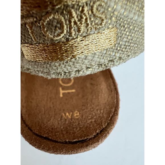 Toms Majorca Champagne Metallic Foil Textile Cutout Natural Heel Sandals Size 8 - Picture 8 of 9